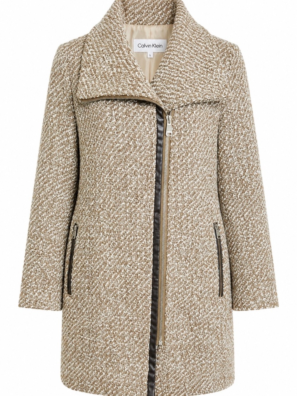 Calvin Klein Women’s Brown Tweed Wool Blend Asymmetrical ‘Walker’ Coat Size L